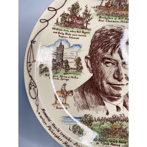 Will Rogers Commemorative Collectors Plate By Vernon Kilns 10" Ceramic - Picture 12 of 16
